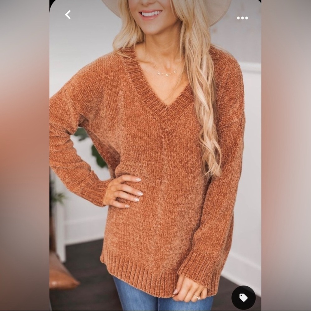 Pink Lily Without A Doubt Brown Chenille Sweater
